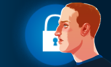 Mark Zuckerberg of Facebook, Instagram, and Meta in front of a lock sign.