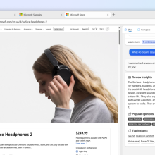 Bing chat on the sidebar of page selling headphones showing user reviews about that product.